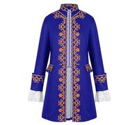 Maeau - Cappotto Steampunk Uomo Vintage Stampato Vittoriano Rinascimento Lungo Giacca Pizzo Smoking Uniforme Prince S-XXL, blu, L