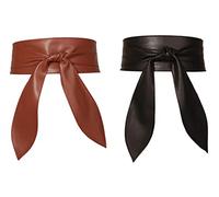 Maeau Cintura Larga in Pelle da Donna Bronzo Cintura Obi per Vestito Cinturoni Ecopelle Similpelle Ampia Morbida Cinturono Fusciacca Fascia con Fiocco a Vita Alta Annodata Nodo L