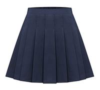 Maeau Gonna a maniche corte a scacchi, tinta unita per ragazza scolaretta Mini gonna elastica in vita college scuola pattinatrice tennis, con pantaloncini integrati, Blu marino, 4-5 Anni