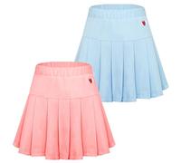 Maeau Gonna corta a pieghe da ragazza, tinta unita, con elastico in vita, gonna a pieghe per la scuola, il tempo libero, con pantaloncini integrati, 110-160 cm, 03 rosa+blu, 130 cm