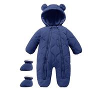 Maeau Tuta da neve per bambini e bambine, foderata, tuta invernale per neonati, 3-18 mesi, abbigliamento invernale da neve, pagliaccetto in pile caldo, a maniche lunghe con cappuccio e scarpe, Blu