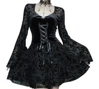 Maeau - Vestito Punk Abito Donna Abito in Pizzo Nero Vestito Gothic Lolita Vestito Steampunk A-Line Cocktail Elegante