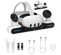 Maecker Dock di ricarica, caricatore e accessori VR per Meta Quest 3/3S | Stazione di ricarica, set con 2 batterie incluse, design salvaspazio per visore e controller, accessori per giocatori VR