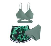 Mädchen Badeanzug Badeanzug Damen Farbkollision Wickeloptik Geraffte Bauchkontrolle Asymmetrische Einteilige Bademode Swimsuit Sommer Mädchen 5-15 Jahre #i511