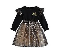 Mädchen Kleider Lang Ärmel Kinder Tüll Kleid Kinderkleid Mädchenkleid A-Linie Kleid Schwarz