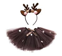 Mädchen-Rentier-Kostüm-Set, Hirschgeweih, Stirnband, brauner Tüll-Tutu-Rock, süßes Tier-Cosplay-Outfit, leicht, weich, Karneval, Kostüm, Rollenspiele, Fotografie, Festival, Feier, Bekleidung | für Kin