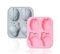 MaehSab - Confezione da 2 stampi in silicone 3D a forma di cuore umano, realistici per Halloween, per cioccolato, budino, dessert, gelatina, sapone fatto a mano, candele, torte, forniture artigianali