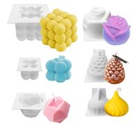 MaehSab - Confezione da 6 stampi in silicone per candele, a forma di cubo, a forma di cubo, a forma di cubo, rosa, cipolla, pigna, per candele fatte a mano fai da te