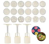 MaehSab - Kit di 21 stampi rotondi per bombe da bagno, 3 stampi rotondi per cottura a vapore con 18 timbri a motivo floreale, strumenti fai da te, stampi per torte lunari, per festival di metà autunno