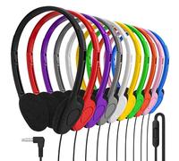 Maeline Bulk Classroom - Cuffie con microfono, confezione da 20 cuffie multicolori, con spina regolabile da 3,5 mm, confezionate singolarmente per scuole, biblioteche e laboratori