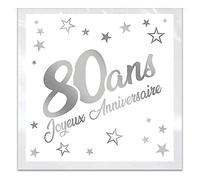 Maelsa® Tovaglioli per anniversario pensionamento, modelli a scelta, colore bianco argento metallizzato, carta a 3 strati, dimensioni 33 x 33 cm, confezione da 24 pezzi (80 anni)