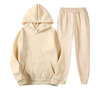Männer Frauen Sport Set Winter Freizeit einfarbige Kapuzenpullover Hosen mit Quasten Sportanzug, beige, XXX-Large