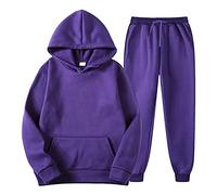 Männer Frauen Sport Set Winter Freizeit einfarbige Kapuzenpullover Hosen mit Quasten Sportanzug, viola, S