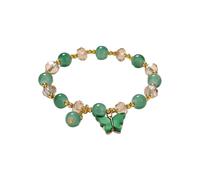 Männer Schmuck 2024 Imitations-Jade-Schmetterling-Kristallglas-Armband Tochter Kinder-Perlenarmband Damen Uhr Silber Lederarmband (Green, A)