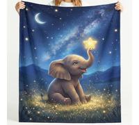 Märchennacht - Coperta in flanella morbida e calda, resistente alle pieghe | Coperta in pile con elefante e stelle, delicata sulla pelle, facile da pulire, per bambini e adolescenti, colore: blu