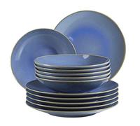 MÄSER 931554 Ossia - Set di piatti per 6 persone, stile mediterraneo, stile vintage, 12 pezzi, con piatti fondi e piatti piani in ceramica, colore: Azzurro