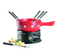MÄSER 931893 - Set di fonduta di formaggio per 6 persone, set completo per fonduta svizzera con vaso in ceramica massiccio, 2,6 litri, rosso, nero