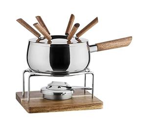 MÄSER 931895 - Set fonduta per 6 persone dal design moderno e rustico, ideale per fonduta di carne, set da 10 pezzi, con forchette da fonduta e bruciatore per fonduta, in acciaio inox, 1,9 litri