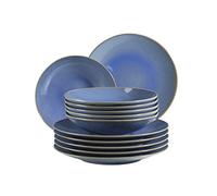 MÄSER 931946 Serie Ossia - Set di piatti per 6 persone in stile mediterraneo, stile vintage, 12 pezzi, con piatti fondi e piatti piani, blu reale, gres