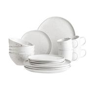 MÄSER 934007 Serie Andoro, Set di stoviglie vintage semi-opaco lucido per 4 persone, set combinato da 16 pezzi con smalto bianco e macchie grigio scuro, gres