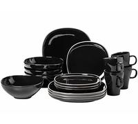 MÄSER 934043 Serie Isora, Set di stoviglie moderne per 4 persone, con forme squadrate, senza bordi, servizio combinato da 16 pezzi, in ceramica di alta qualità, colore nero