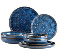 MÄSER 934063 - Set di stoviglie vintage moderno per 2 persone, design moresco, 8 pezzi, con piatti e ciotole, in ceramica di alta qualità, colore: Blu