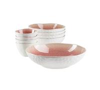 MÄSER 934114 Serie Frozen - Set da 9 pezzi in raffinata ceramica: 1 insalatiera, 4 ciotole ramen e 4 ciotoline per salse, forme organiche in stile vintage, smaltatura artigianale, gres, bianco