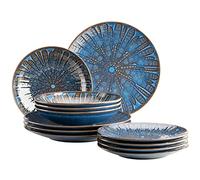 MÄSER 935074 - Set di piatti smaltati per 4 persone con piatti piani, piatti fondi e piatti da dessert, servizio da tavola da 12 pezzi in ceramica di alta qualità, gres, blu