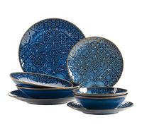 MÄSER 935078 Serie Tiles Modern Vintage Set di stoviglie per 2 persone in design mauriano, servizio da tavola da 8 pezzi con piatti e ciotole in ceramica di alta qualità, colore blu