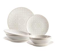 MÄSER 935079 - Set di stoviglie vintage moderno per 2 persone, design moresco, 8 pezzi, con piatti e ciotole in ceramica di alta qualità, colore: Bianco