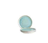 MÄSER Frozen, Set di 4 piatti da dessert moderni con glassa screziata e forme organiche, 4 piccoli piatti in ceramica dal look vintage emozionante, gres, turchese