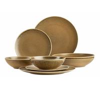 MÄSER Grumpy 935273 - Servizio da tavola realizzato in Portogallo, 8 pezzi di alta qualità; piatto, piatto gourmette e ciotola con smalto reattivo in elegante marrone e porcellana