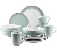 MÄSER Kitchen Time II Set di stoviglie per 4 Persone, 16 Pezzi, Colore Verde Pastello con Motivo Sobrio, Porcellana