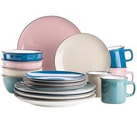 MÄSER Maila - Set di stoviglie in ceramica per 4 persone, stile vintage, stile retrò, in gres, petrolio, rosa antico, beige/blu scuro