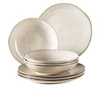 MÄSER Nottingham 931371 - Set di piatti vintage per 4 persone, servizio da tavola 8 pezzi con piatto piano e piatto fondo in look retrò irregolare e rotondo, in gres porcellanato, colore: Beige