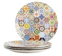 MÄSER Serie Amarante, grandi piatti rotondi con particolare decorazione per piastrelle, set da 4 pezzi, ideali anche come piatti per pizza, piatti da portata e piatti decorativi, 4 piatti Jumbo in