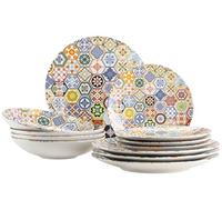 MÄSER Serie Amarante Servizio da tavola 12 pezzi per 4 persone con decorazione speciale per piastrelle, set di piatti fondi, piatti piani e piatti da dessert con decorazioni colorate in gres