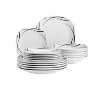 MÄSER Serie Decora, set di piatti per 6 persone, stoviglie da 18 pezzi, forma quadrata, elegante, senza tempo, porcellana