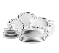 MÄSER Serie Decora, set di stoviglie per 6 persone, servizio combinato da 30 pezzi, forma quadrata, elegante, senza tempo, porcellana