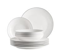MÄSER Serie Felise, servizio da pranzo elegante, stoviglie per 6 persone, elegante, senza tempo, con bordo nero, porcellana, bianco