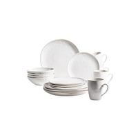MÄSER Serie Frozen Set di stoviglie in Ceramica per 4 Persone, Combinato da 16 Pezzi con Forme organiche, Servizio Screziato, Gres porcellanato, Bianco