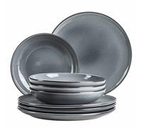 MÄSER Serie Livio - Set di piatti per 4 persone con piatti piani e piatti fondi in moderna forma nordica, servizio da tavola 8 pezzi, gres, grigio