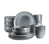MÄSER Serie Livio Set di stoviglie per 4 persone con tazze da caffè senza manico, moderne forme nordiche, servizio 12 pezzi, gres, grigio