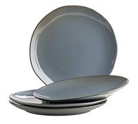 MÄSER Serie Nottingham, set di 4 piatti con linee in filigrana e smalto elegante, piatti piani in ceramica, look vintage, gres, grigio e blu