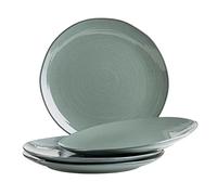 MÄSER Serie Nottingham, set di 4 piatti con linee in filigrana e smalto elegante, piatti piani in ceramica dal look vintage moderno, gres, verde turchese