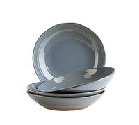 MÄSER Serie Nottingham, set di 4 piatti fondi con linee in filigrana e smalto elegante, grandi piatti profondi per pasta e zuppe in ceramica, look vintage, gres, grigio e blu