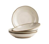 MÄSER Serie Nottingham, set di 4 piatti fondi con linee in filigrana e smalto elegante, grandi piatti profondi per pasta e zuppe in ceramica, look vintage, gres, beige