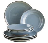 MÄSER Serie Nottingham - Set di piatti vintage per 4 persone, servizio da tavola 8 pezzi con piatto piano e piatto fondo in look retrò irregolare e rotondo, in gres, colore: Blu/Grigio