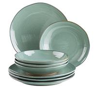 MÄSER Serie Nottingham - Set di Piatti Vintage per 4 Persone, Servizio da Tavola da 8 Pezzi con Piatti Piani e Fondi in Look Retrò Irregolare, in Gres, Verde Turchese