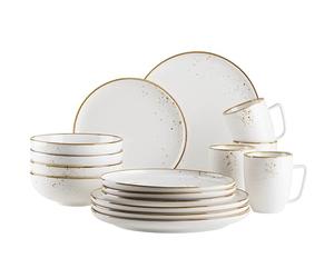 MÄSER Serie Pintar, set di stoviglie di alta qualità per 4 persone, servizio combinato da 16 pezzi con smalto chiaro, macchie marroni e bordo fine in stile vintage, fatto a mano, porcellana